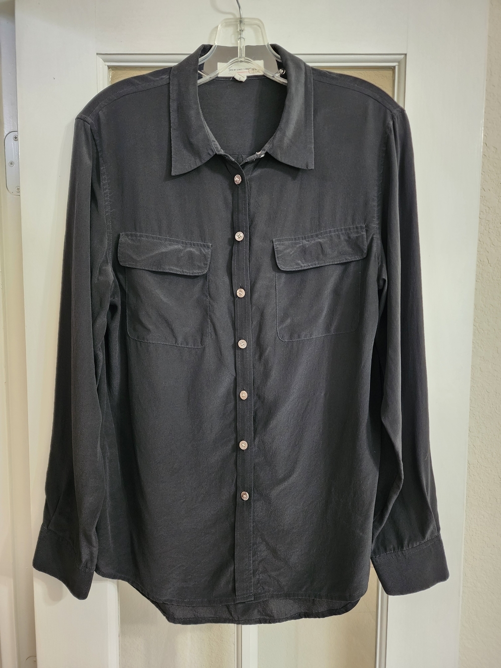 Two by Vince Camuto 100% Silk Black Button Front Blouse Size S